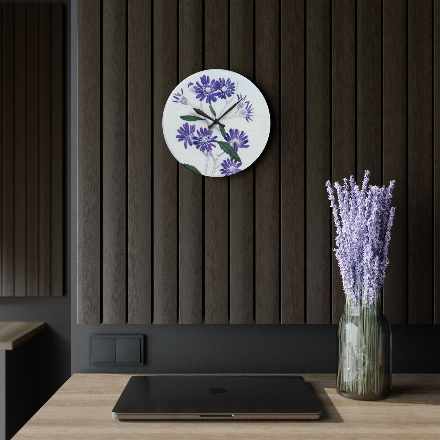 Australian Olearia Print Acrylic Wall Clock