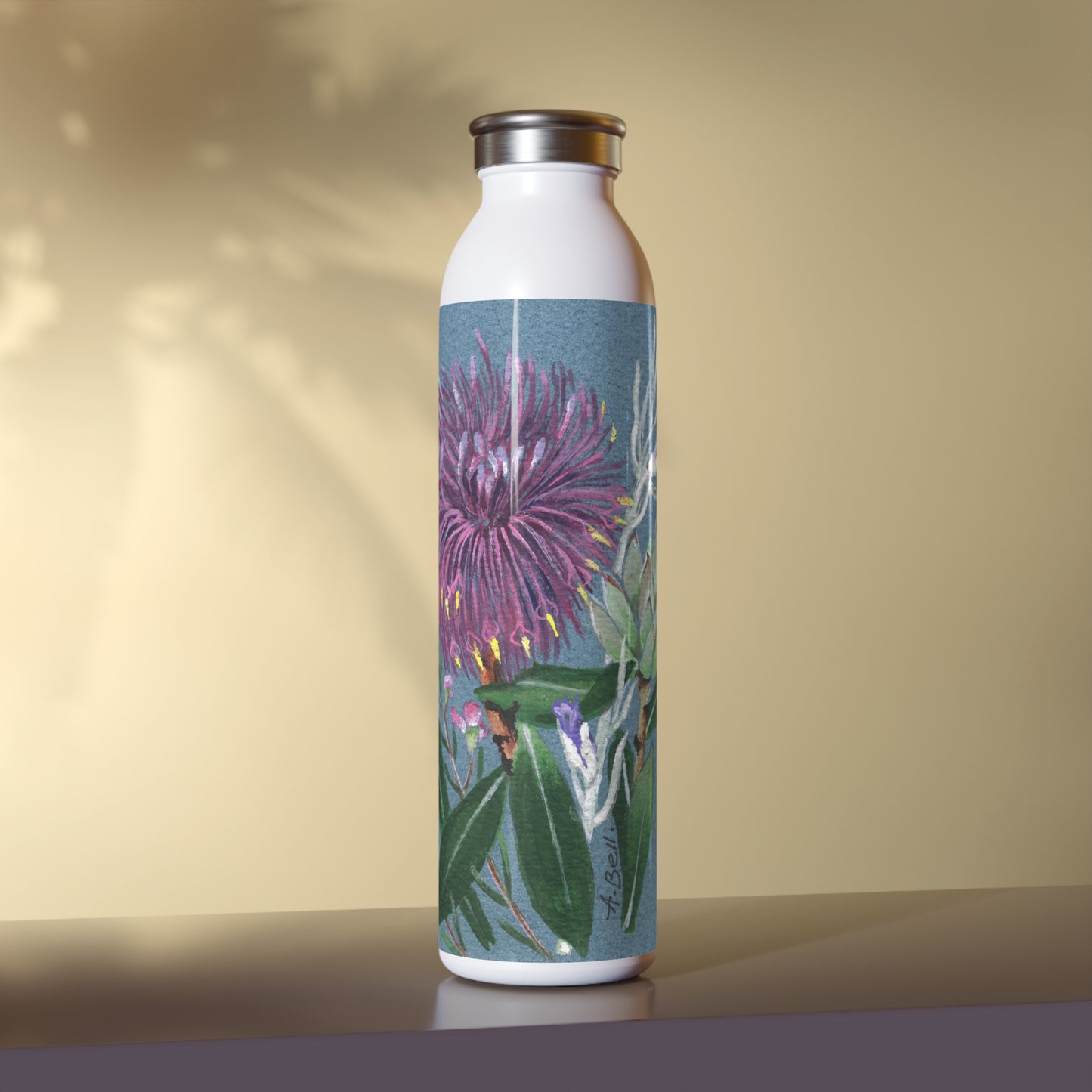 Australian Cone Flower with Emu Bush Slim Water Bottle