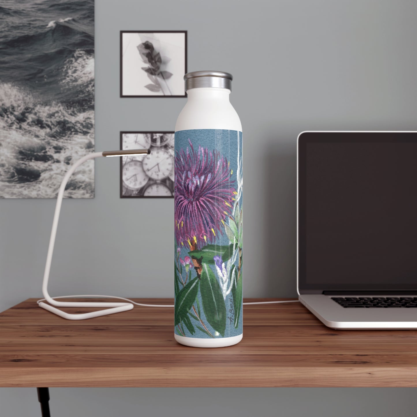 Australian Cone Flower with Emu Bush Slim Water Bottle