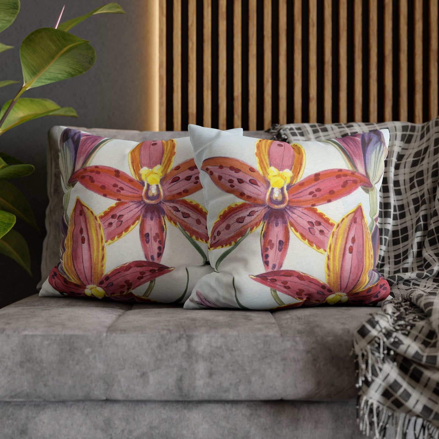 Australian (WA) Queen of Sheba Orchid Print Faux Suede Square Pillow Case