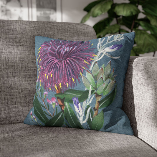 Australian Cone Flower with Emu Bush Flora Print Faux Suede Square Pillow Case