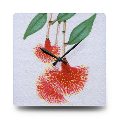 Australian Powder Puff Lilly-Pilly Flora Print Acrylic Wall Clock