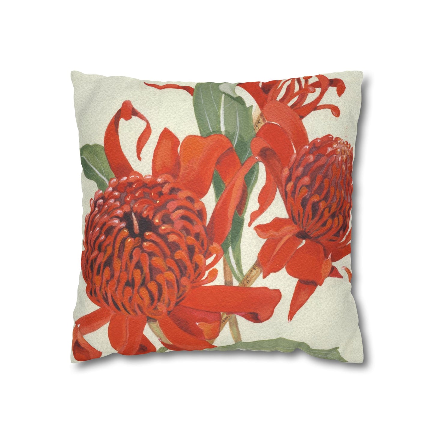 Australian (NSW) Waratah Flora Print Faux Suede Square Pillow Case