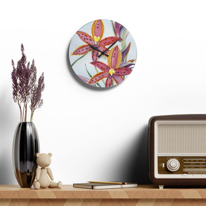 Australian (WA) Queen Of Sheba Orchid Print Acrylic Wall Clock