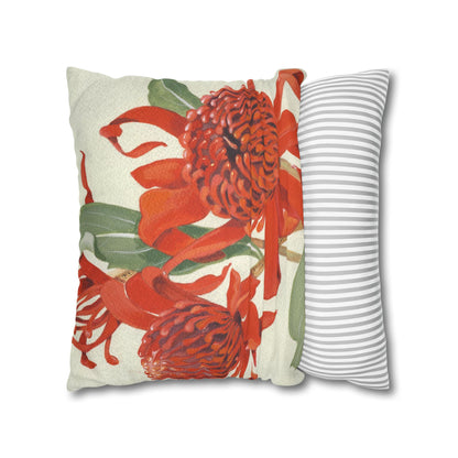 Australian (NSW) Waratah Flora Print Faux Suede Square Pillow Case