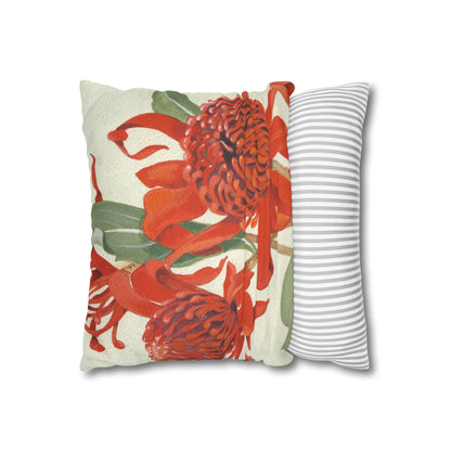 Australian (NSW) Waratah Flora Print Faux Suede Square Pillow Case