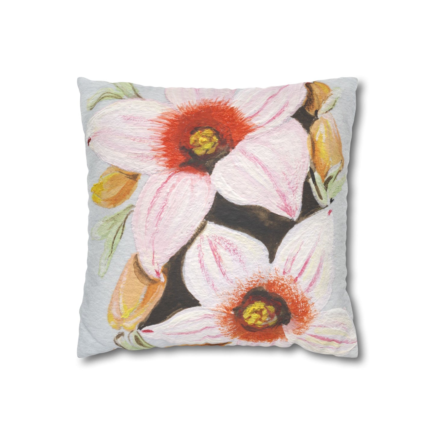 Australian Scrub Bottle Tree Flora Print Faux Suede Square Pillow Case