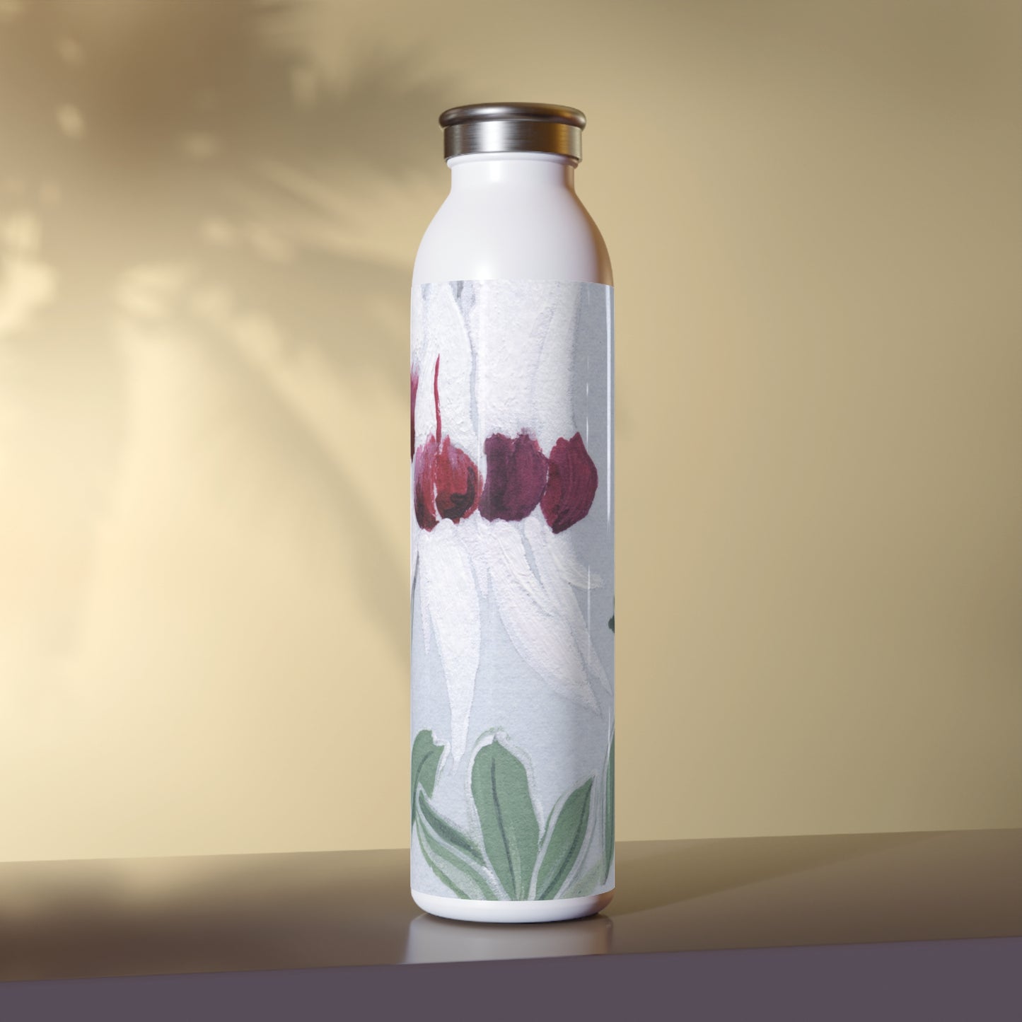 Australian White Sturt's Desert Pea Slim Water Bottle