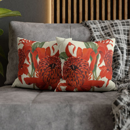 Australian (NSW) Waratah Flora Print Faux Suede Square Pillow Case