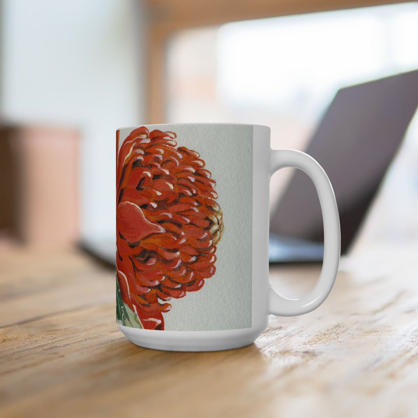 Australian (NSW) Waratah Single Stem Flora Print Ceramic Mug 15oz