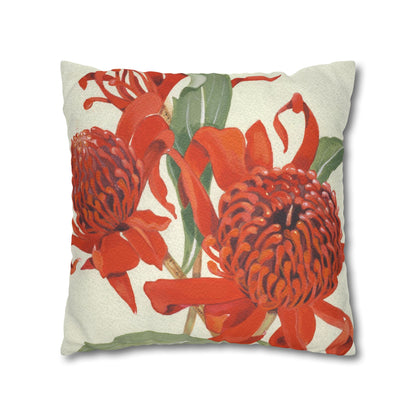 Australian (NSW) Waratah Flora Print Faux Suede Square Pillow Case