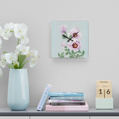 Australian Sturt's Desert Rose Print Acrylic Wall Clock