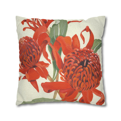 Australian (NSW) Waratah Flora Print Faux Suede Square Pillow Case