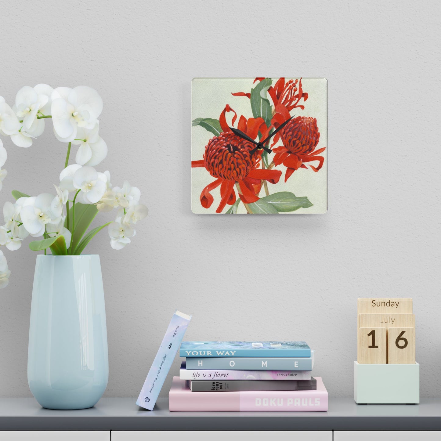 Australian (NSW) Waratah Flora Print Acrylic Wall Clock