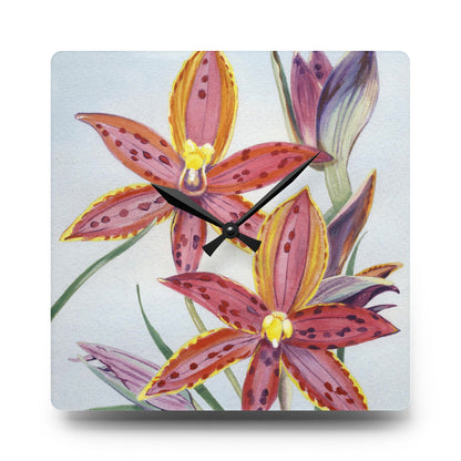 Australian (WA) Queen Of Sheba Orchid Print Acrylic Wall Clock