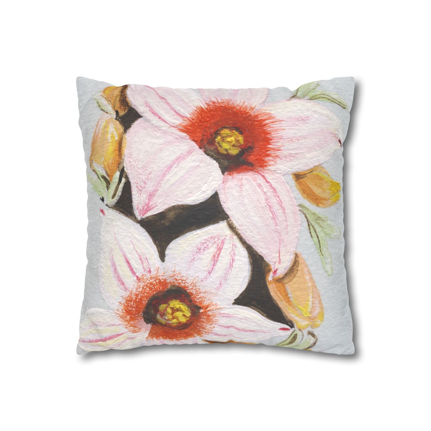 Australian Scrub Bottle Tree Flora Print Faux Suede Square Pillow Case