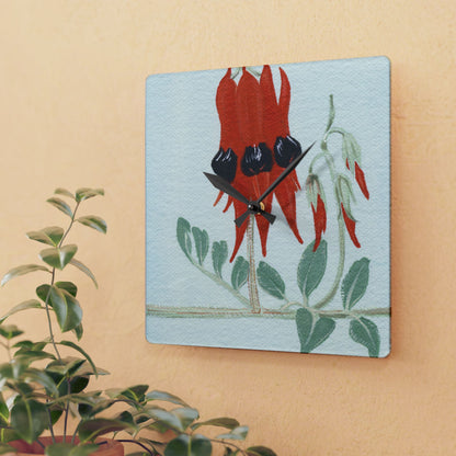 Australian Sturt's Desert Pea Flora Print Acrylic Wall Clock