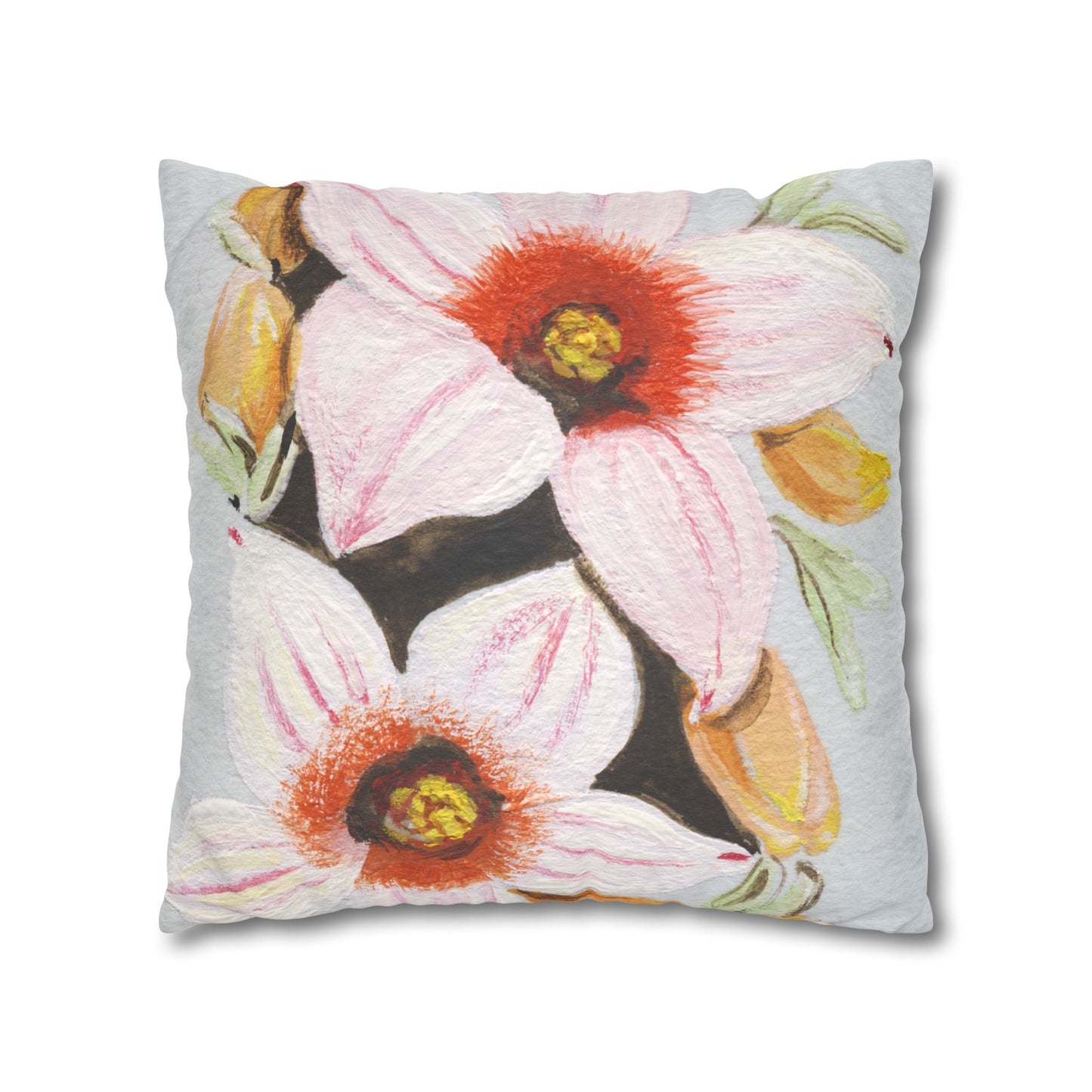 Australian Scrub Bottle Tree Flora Print Faux Suede Square Pillow Case