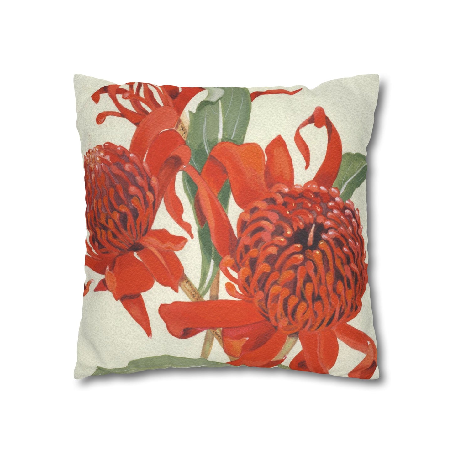 Australian (NSW) Waratah Flora Print Faux Suede Square Pillow Case