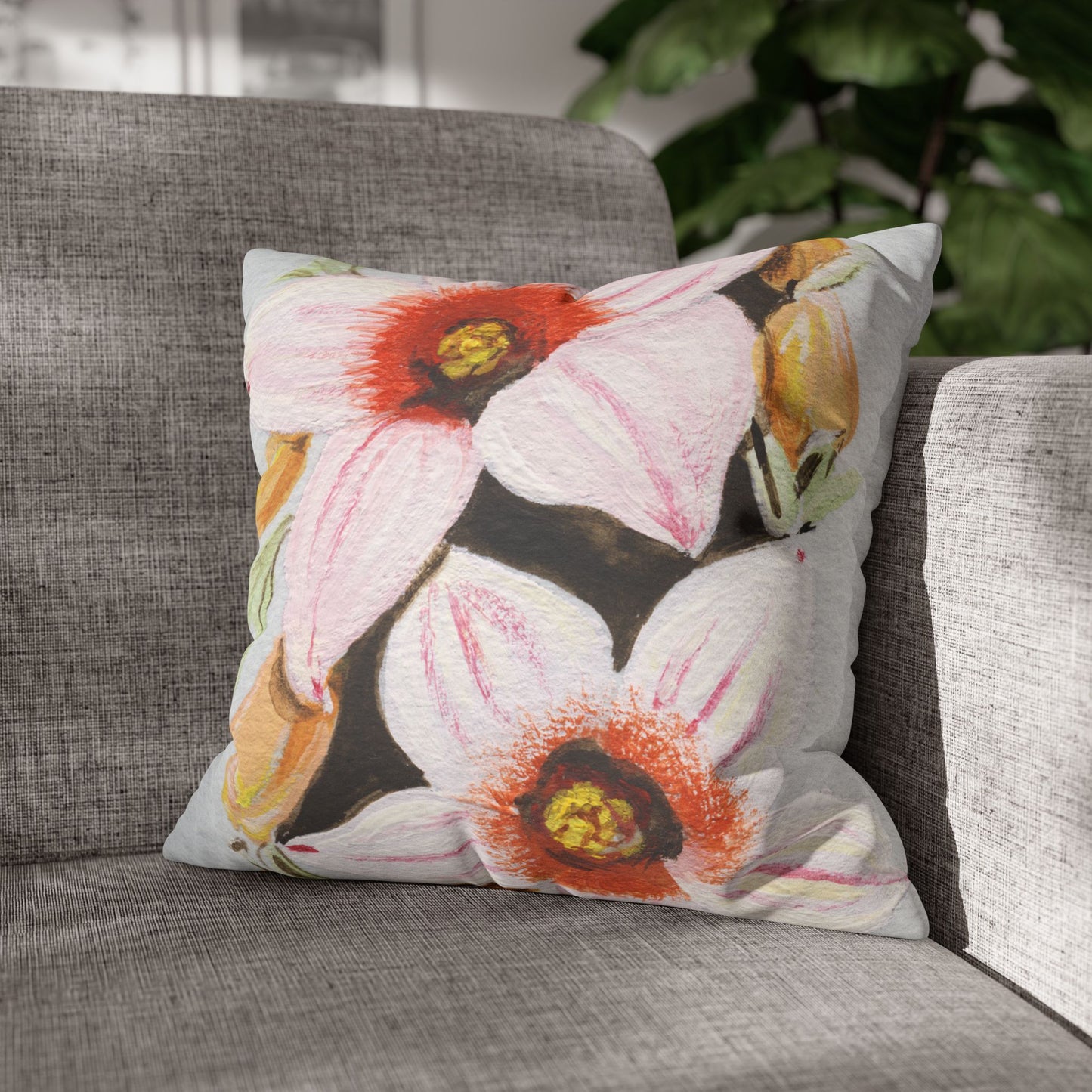 Australian Scrub Bottle Tree Flora Print Faux Suede Square Pillow Case