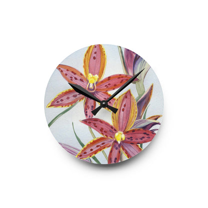 Australian (WA) Queen Of Sheba Orchid Print Acrylic Wall Clock