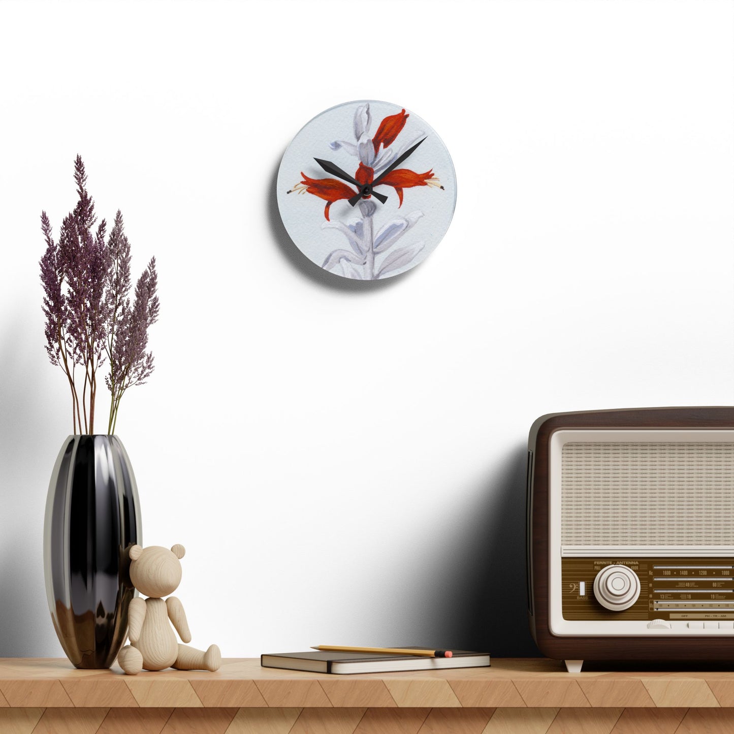 Australian Common Emu Bush Flora Print Acrylic Wall Clock