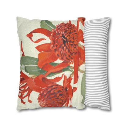 Australian (NSW) Waratah Flora Print Faux Suede Square Pillow Case