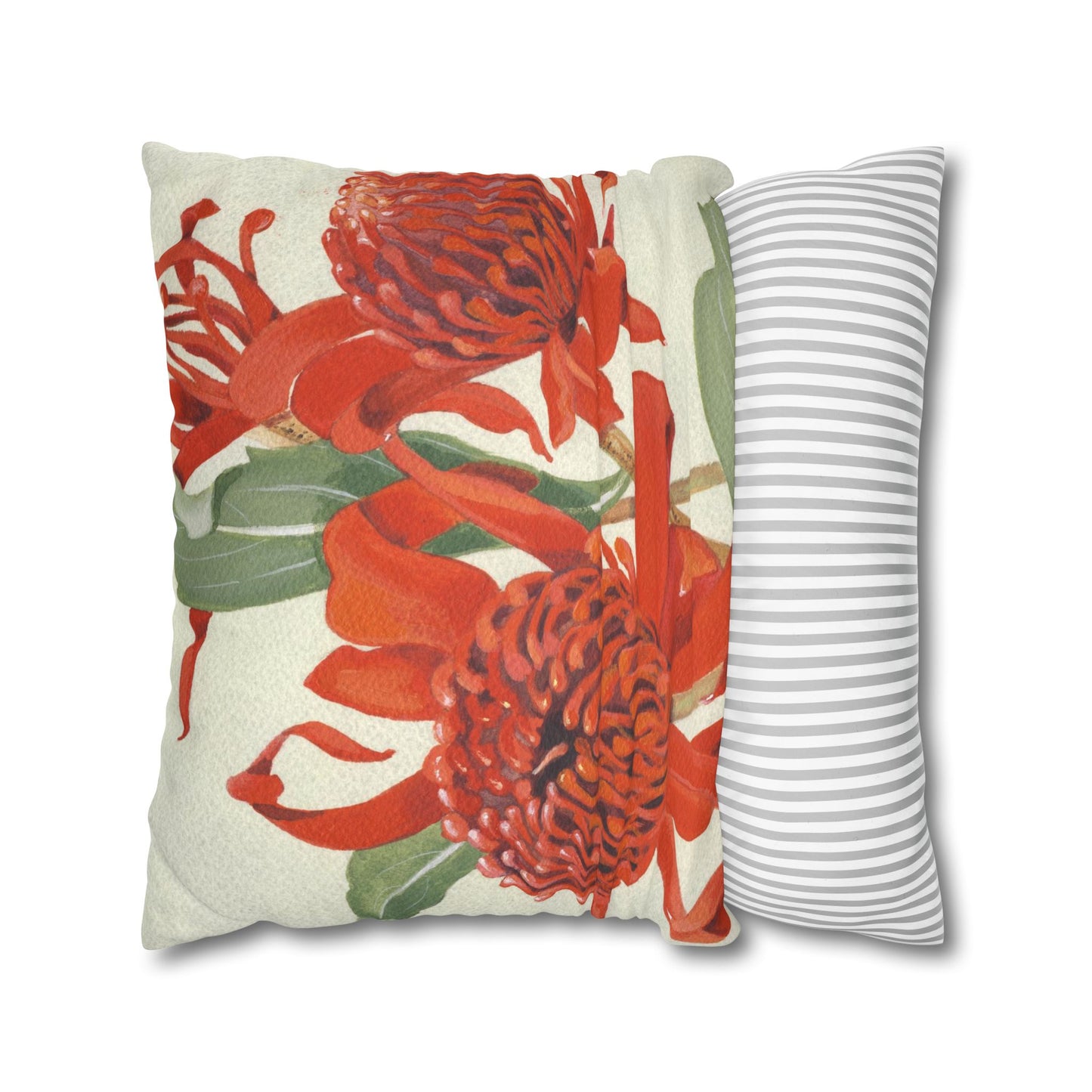 Australian (NSW) Waratah Flora Print Faux Suede Square Pillow Case