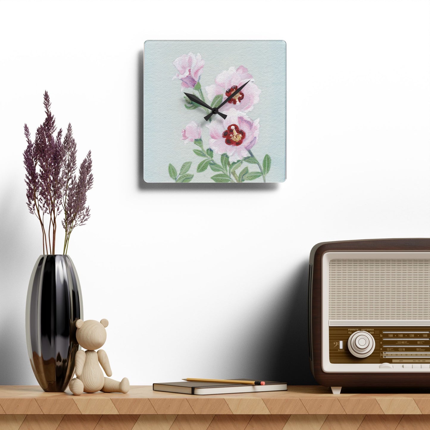 Australian Sturt's Desert Rose Print Acrylic Wall Clock