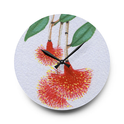 Australian Powder Puff Lilly-Pilly Flora Print Acrylic Wall Clock