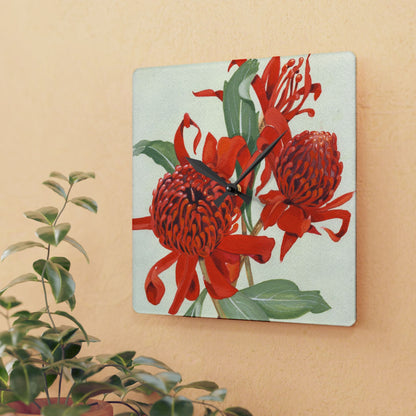 Australian (NSW) Waratah Flora Print Acrylic Wall Clock