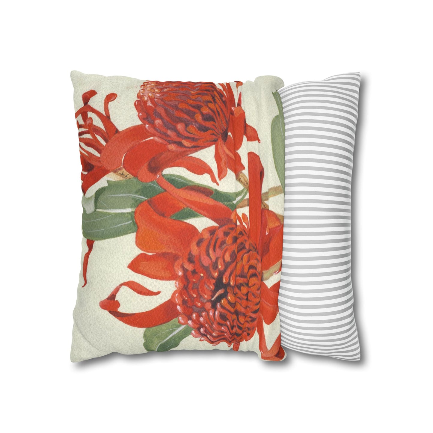 Australian (NSW) Waratah Flora Print Faux Suede Square Pillow Case