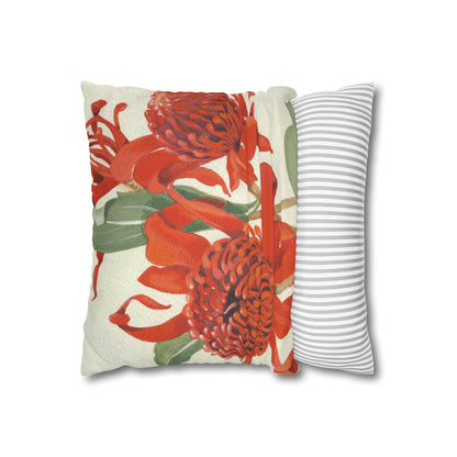 Australian (NSW) Waratah Flora Print Faux Suede Square Pillow Case