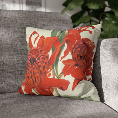 Australian (NSW) Waratah Flora Print Faux Suede Square Pillow Case