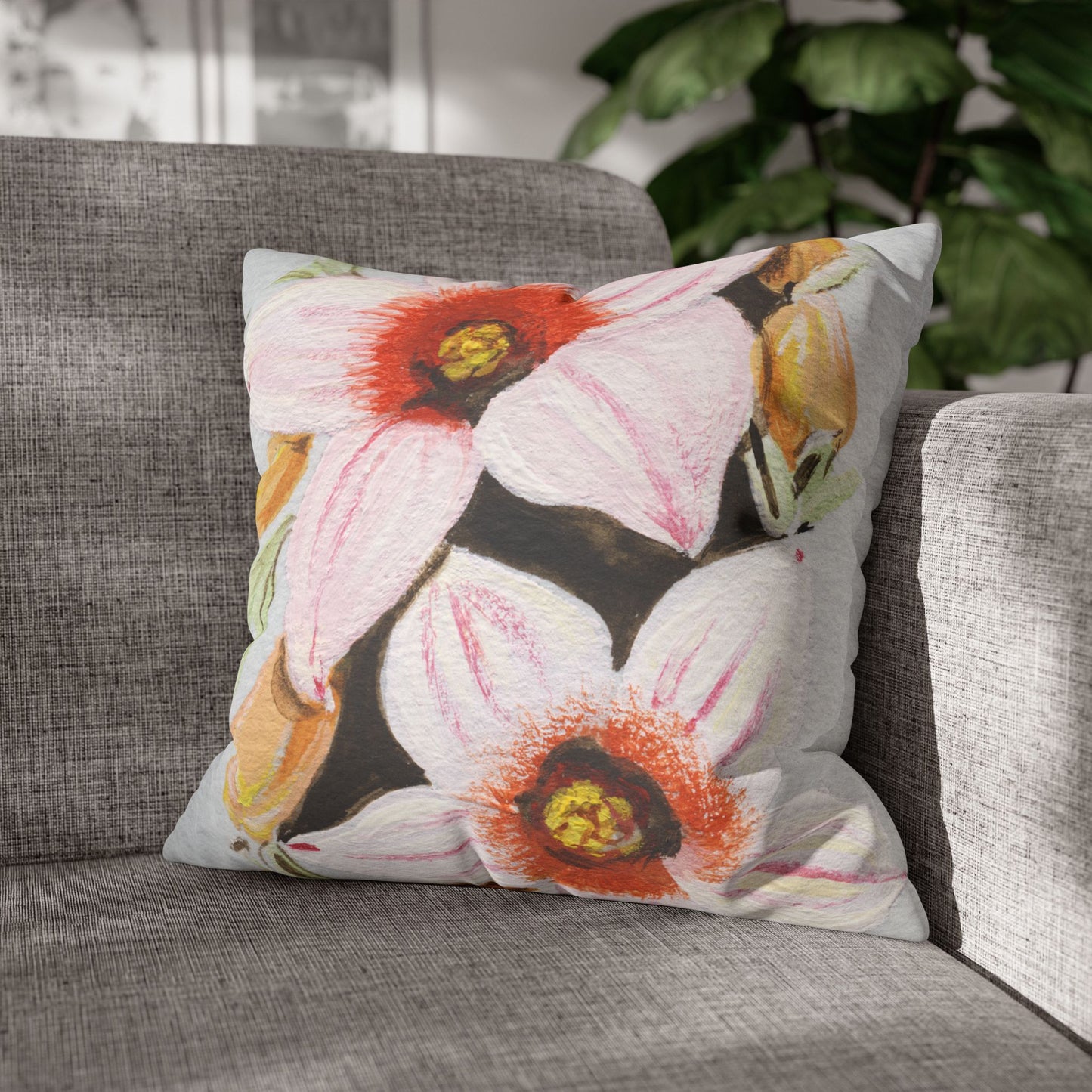 Australian Scrub Bottle Tree Flora Print Faux Suede Square Pillow Case