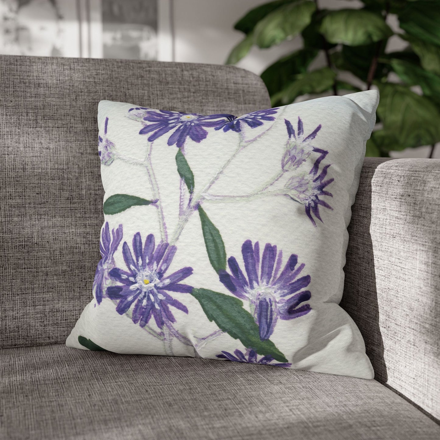 Australian Olearia Flora Print Faux Suede Square Pillow Case