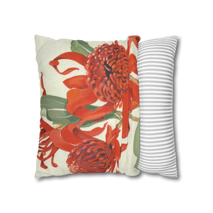 Australian (NSW) Waratah Flora Print Faux Suede Square Pillow Case