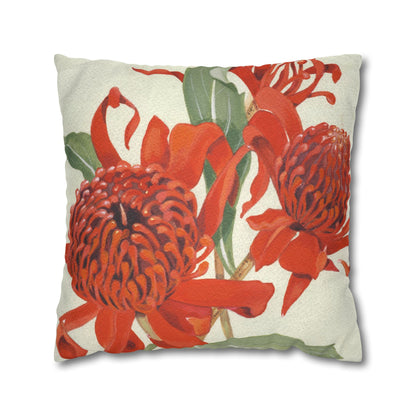 Australian (NSW) Waratah Flora Print Faux Suede Square Pillow Case