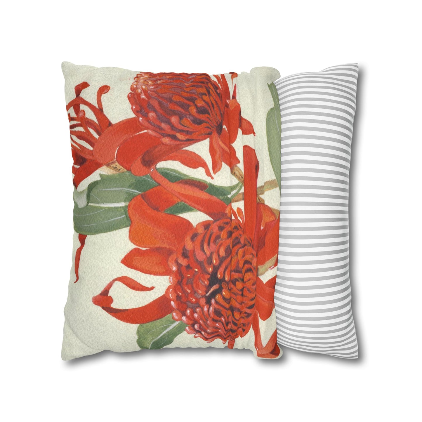 Australian (NSW) Waratah Flora Print Faux Suede Square Pillow Case