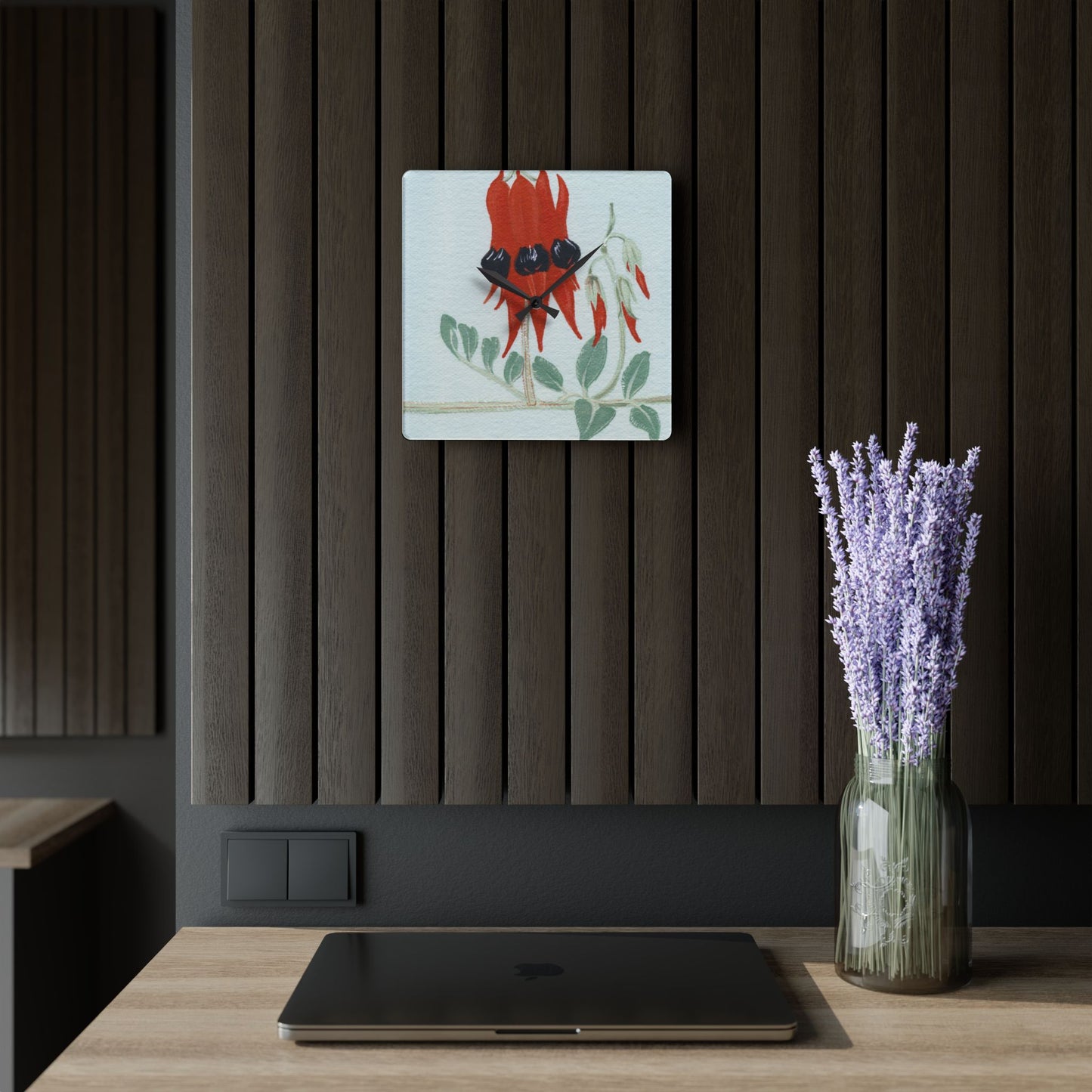 Australian Sturt's Desert Pea Flora Print Acrylic Wall Clock