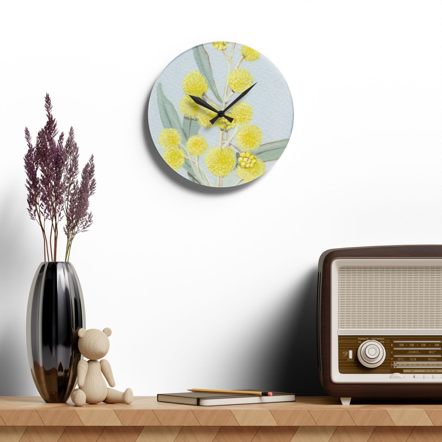 Australian Acacia murrayana Colony Wattyl Print Acrylic Wall Clock