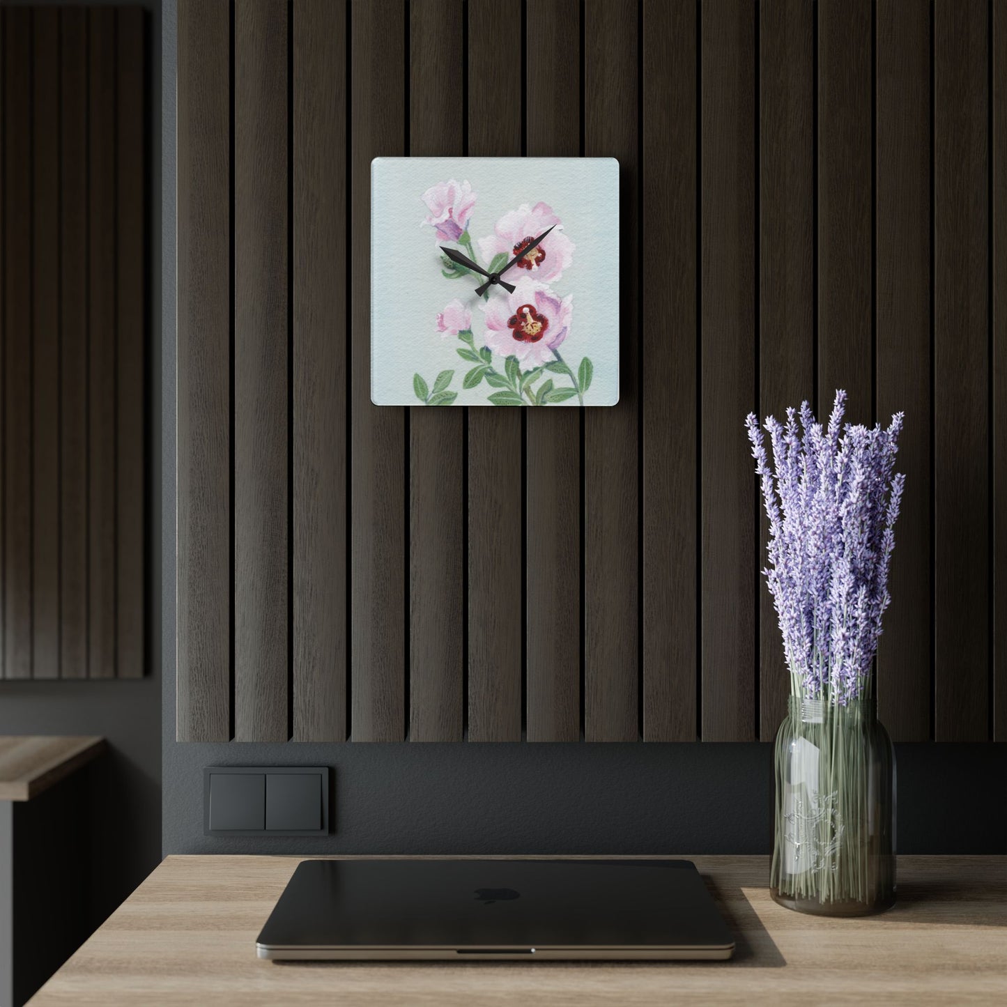 Australian Sturt's Desert Rose Print Acrylic Wall Clock