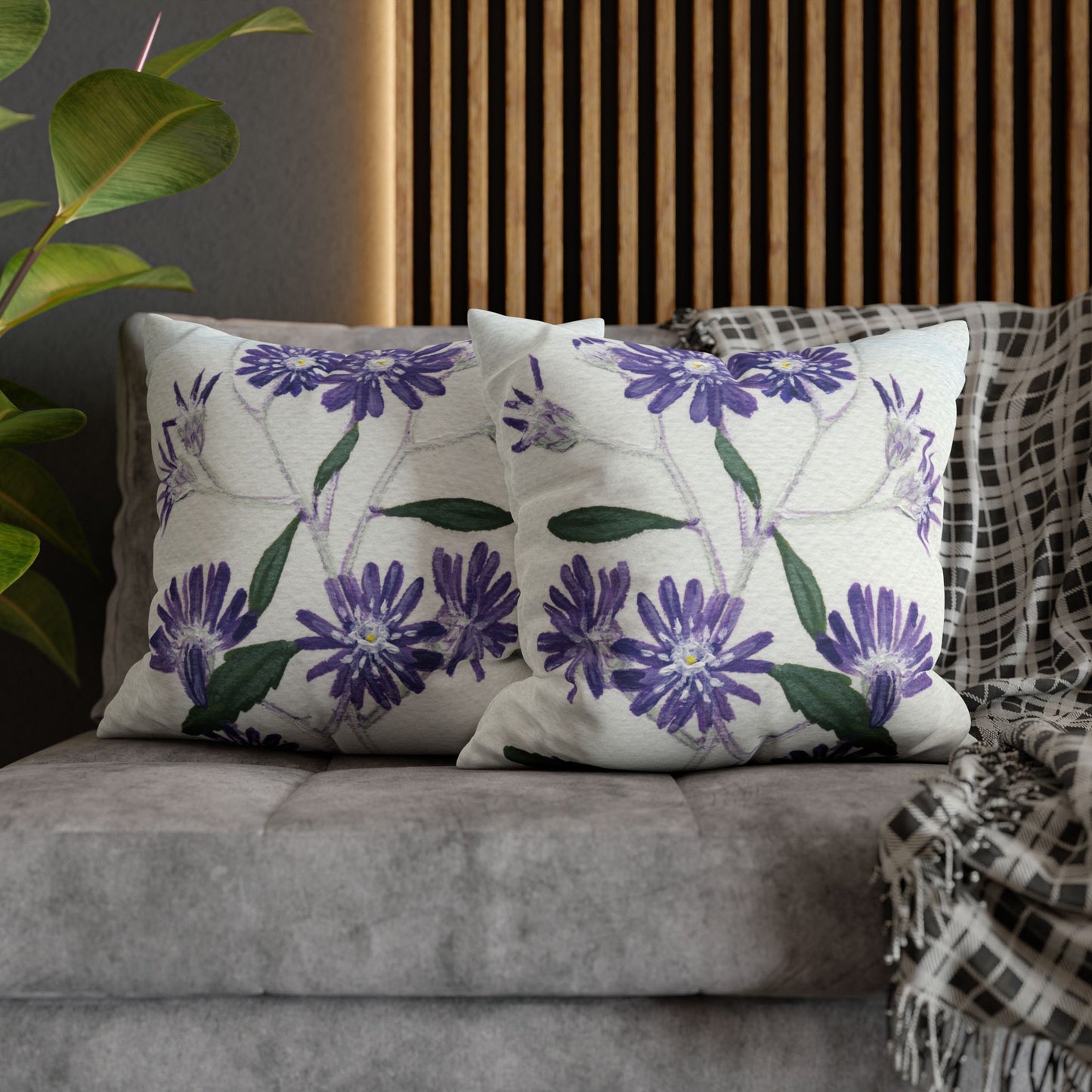Australian Olearia Flora Print Faux Suede Square Pillow Case