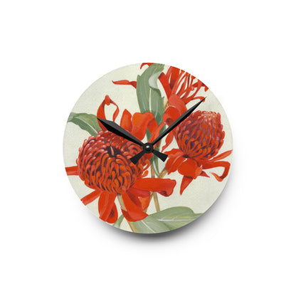 Australian (NSW) Waratah Flora Print Acrylic Wall Clock