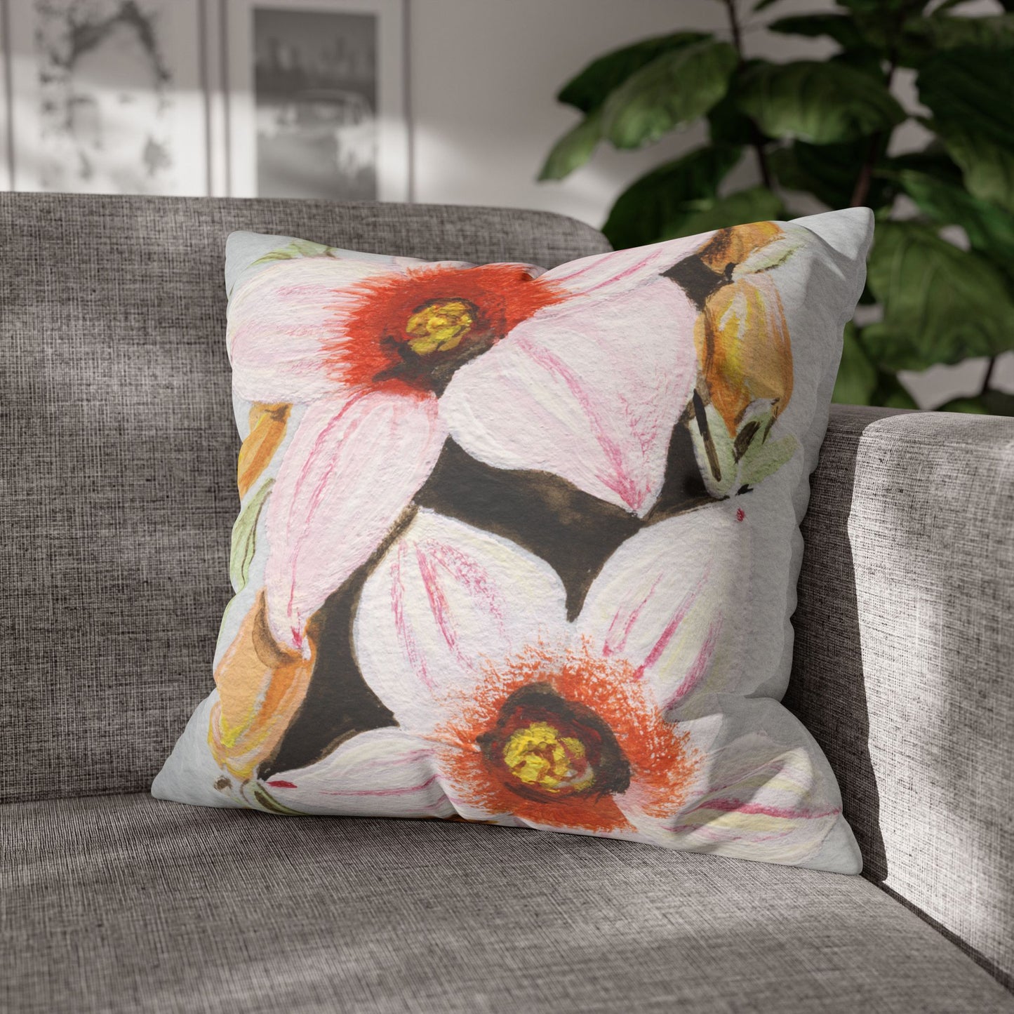 Australian Scrub Bottle Tree Flora Print Faux Suede Square Pillow Case
