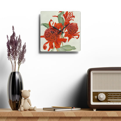 Australian (NSW) Waratah Flora Print Acrylic Wall Clock