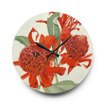 Australian (NSW) Waratah Flora Print Acrylic Wall Clock