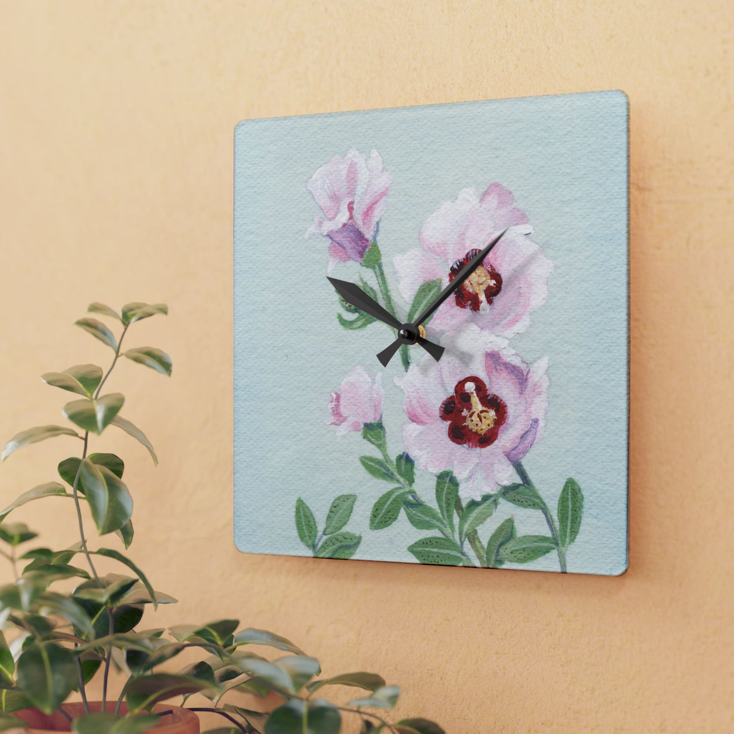 Australian Sturt's Desert Rose Print Acrylic Wall Clock