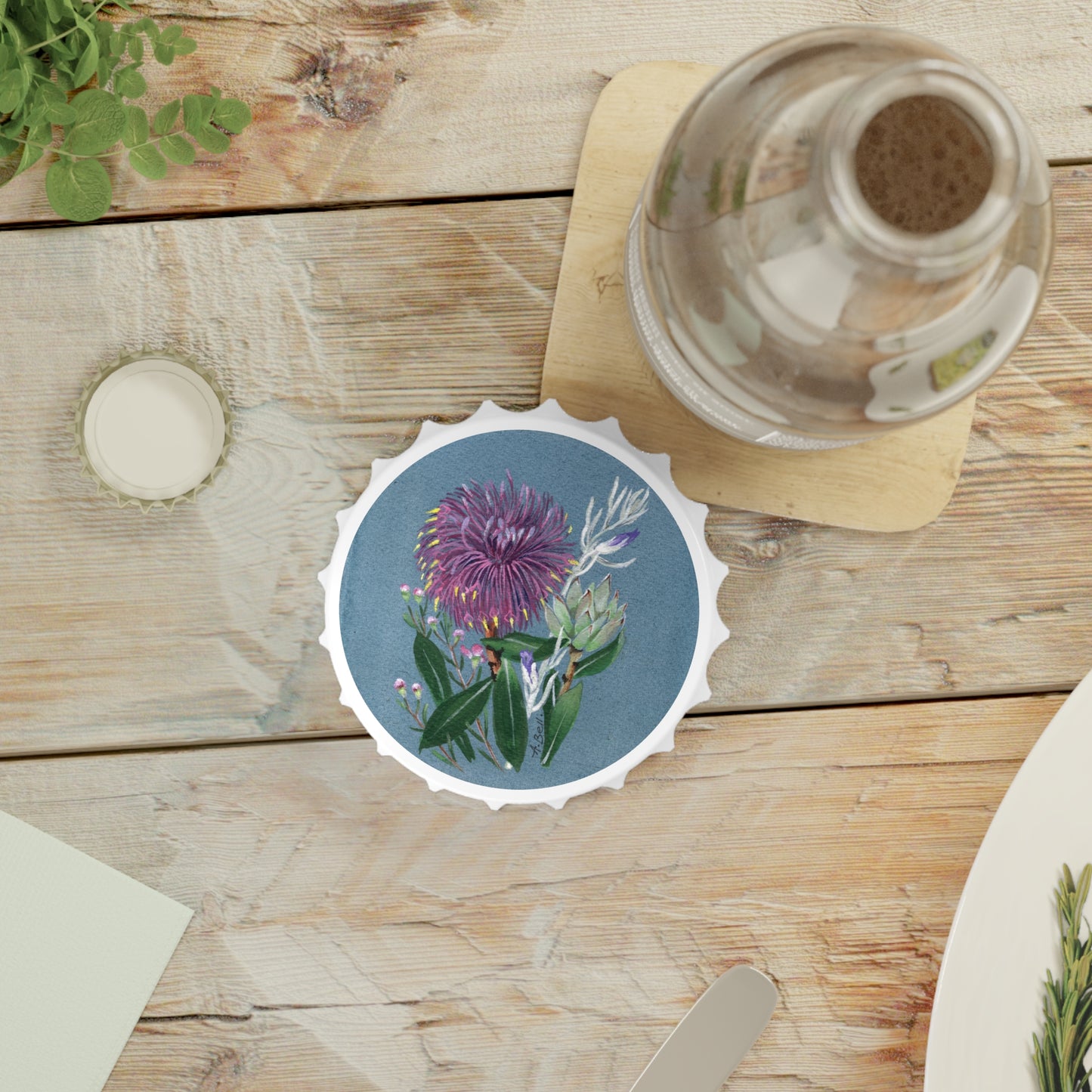 Australian Cone Flower with Emu Bush Bottle Opener