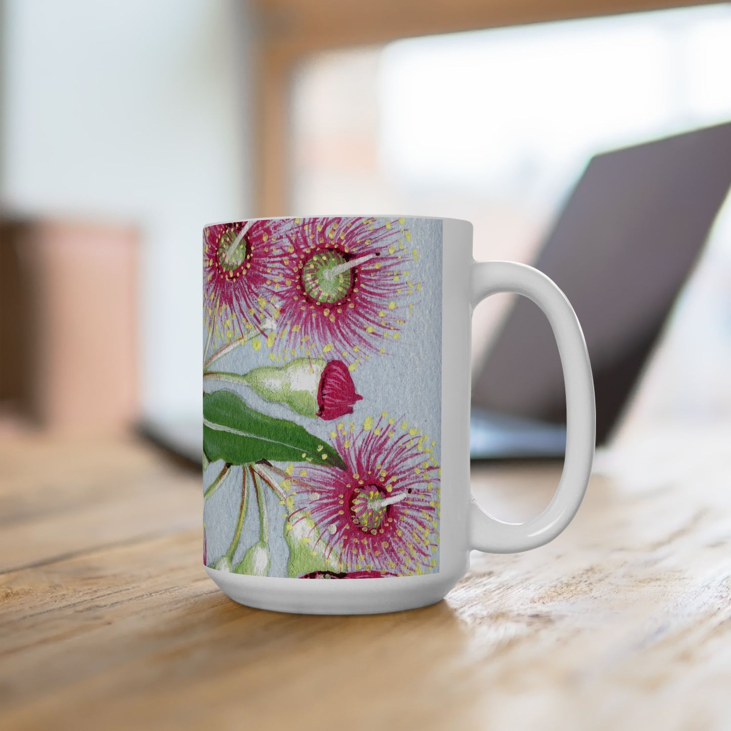 Australian Pink Eucalyptus Flora Print Ceramic Mug 15oz